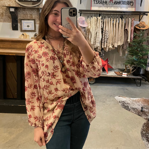 J Pink Floral Blouse